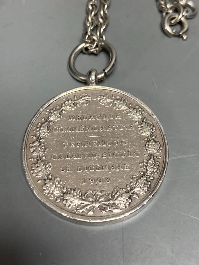 A Vittorio Emanuele III silver 'Medaglia Commemorativa', 1908<